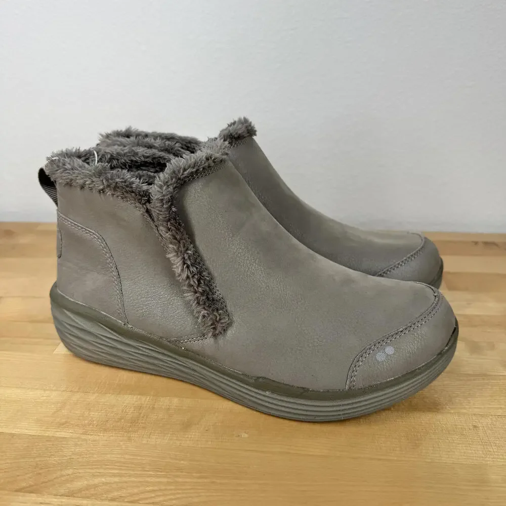 Ryka Namaste Women's Ankle Boots with Faux Fur Lining‎ Grey Gray Slip On sz9